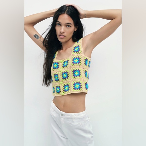Zara Tops - Zara Multicolor Crochet Crop Top Size Medium